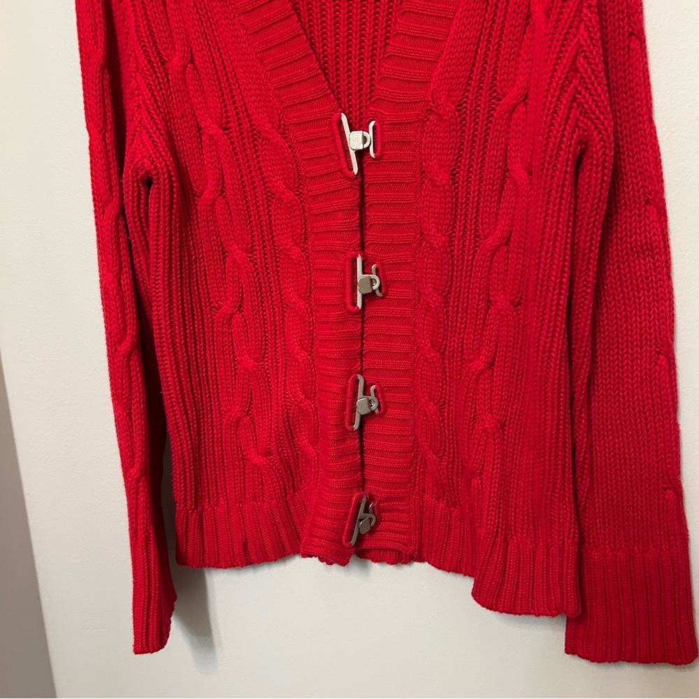 Chico's Size 1 Medium Red Cardigan Sweater with Silver Metal Toggle Closure VTG - Picture 2 of 6